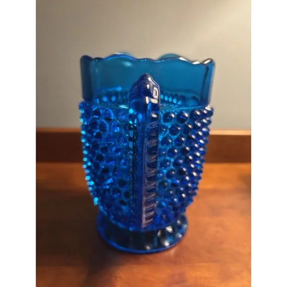 Antique EAPG Doyle & Co. Deep Blue Hobnail Glass 6.5 Tall Water Pitcher c. 1880s Drinkware